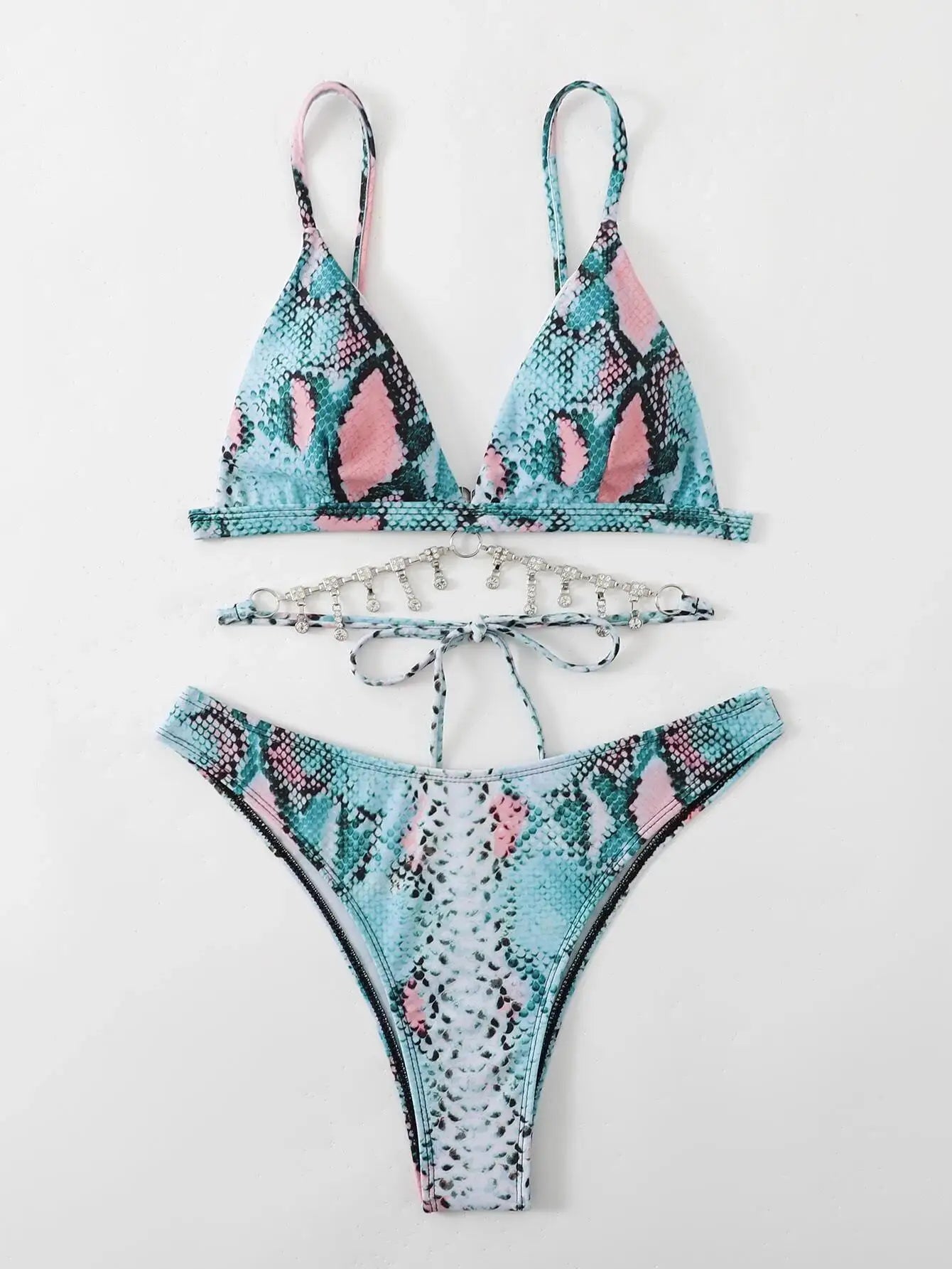 Bikini de Serpiente con Lentejuelas - Traje de Baño Glam para la Arena