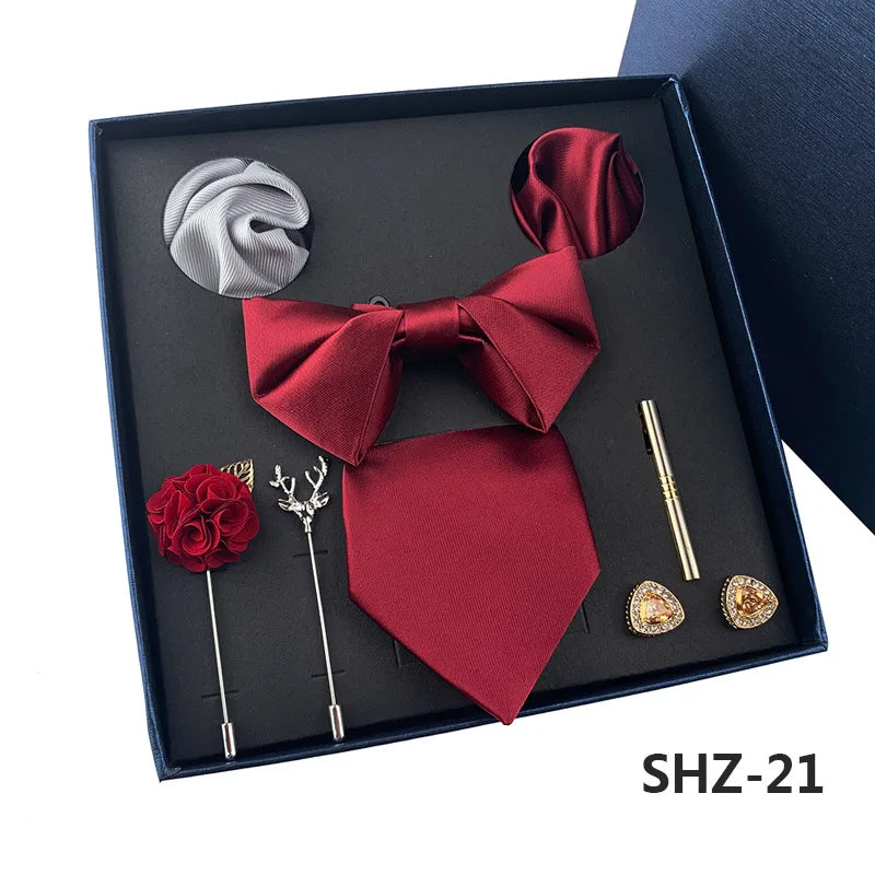 Set De Corbata Pajarita Pañuelo Gemelos Regalo Tico De Lujo