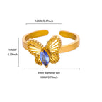 Anillo Mariposa Ticotrendy | Zirconia y Cola Pez | Acero Inox Oro | Joyería Moda 2025