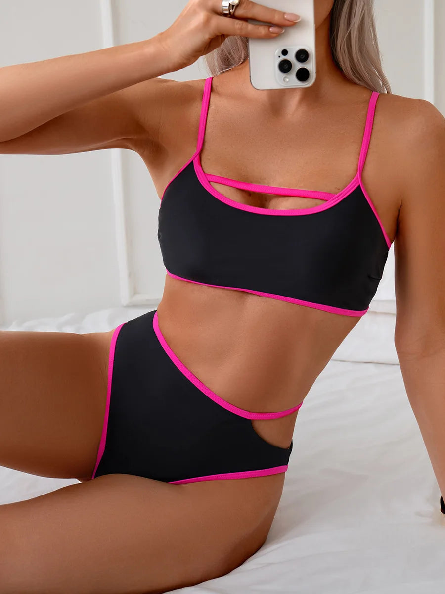 Bikini Sin Espalda Color Bloqueado Sexy - Traje de Baño 2025