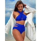 Conjunto de Bikini Halter de Color Sólido Cikini para Vacaciones y Playa