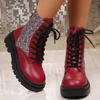 Botines Retro Rojos Brillantes | Plataforma | Estilo Urbano Casual