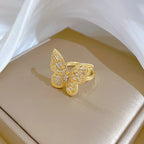 Anillos de cobre de mariposa de circón brillante de lujo para mujeres y niñas, anillo abierto ajustable para dedo, accesorios de fiesta diarios, regalos para amigos