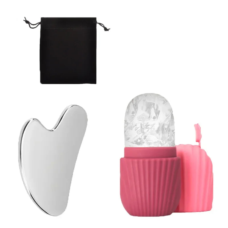 Rodillo Facial de hielo de acero inoxidable, juego de tablero Gua Sha, masajeador Facial, rodillo de masaje Facial, herramientas de belleza para el cuidado de la piel, 1/3 Uds.
