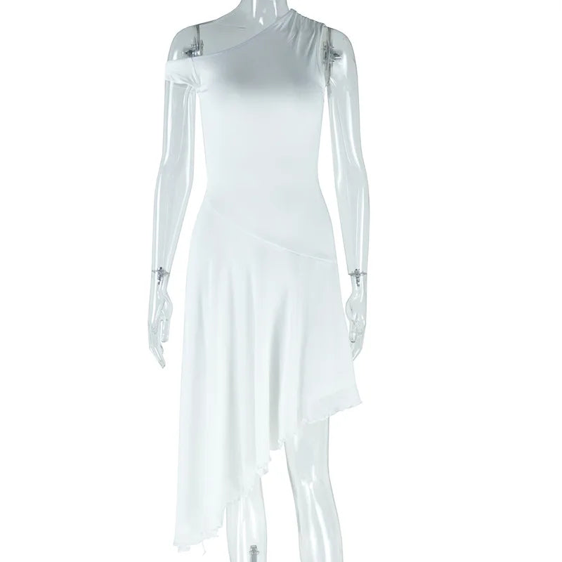 Vestido Midi Cuello Diagonal Elegante