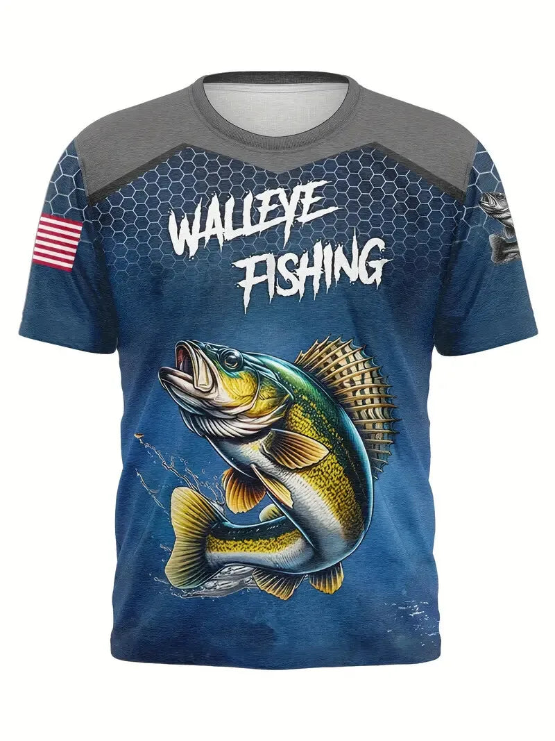 Camiseta Hombre Vintage Estampado Gráfico Peces | Manga Corta Secado Rápido