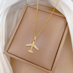 Collar Avión Circón Acero Inoxidable | Colgante Hip Hop | Joyería Unisex Regalo