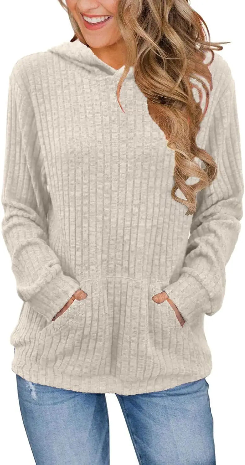 Sudadera Casual Capucha Plus Size | Manga Larga Acanalada Color Sólido con Bolsillos | Tallas 1XL-5XL | Tico Trendy