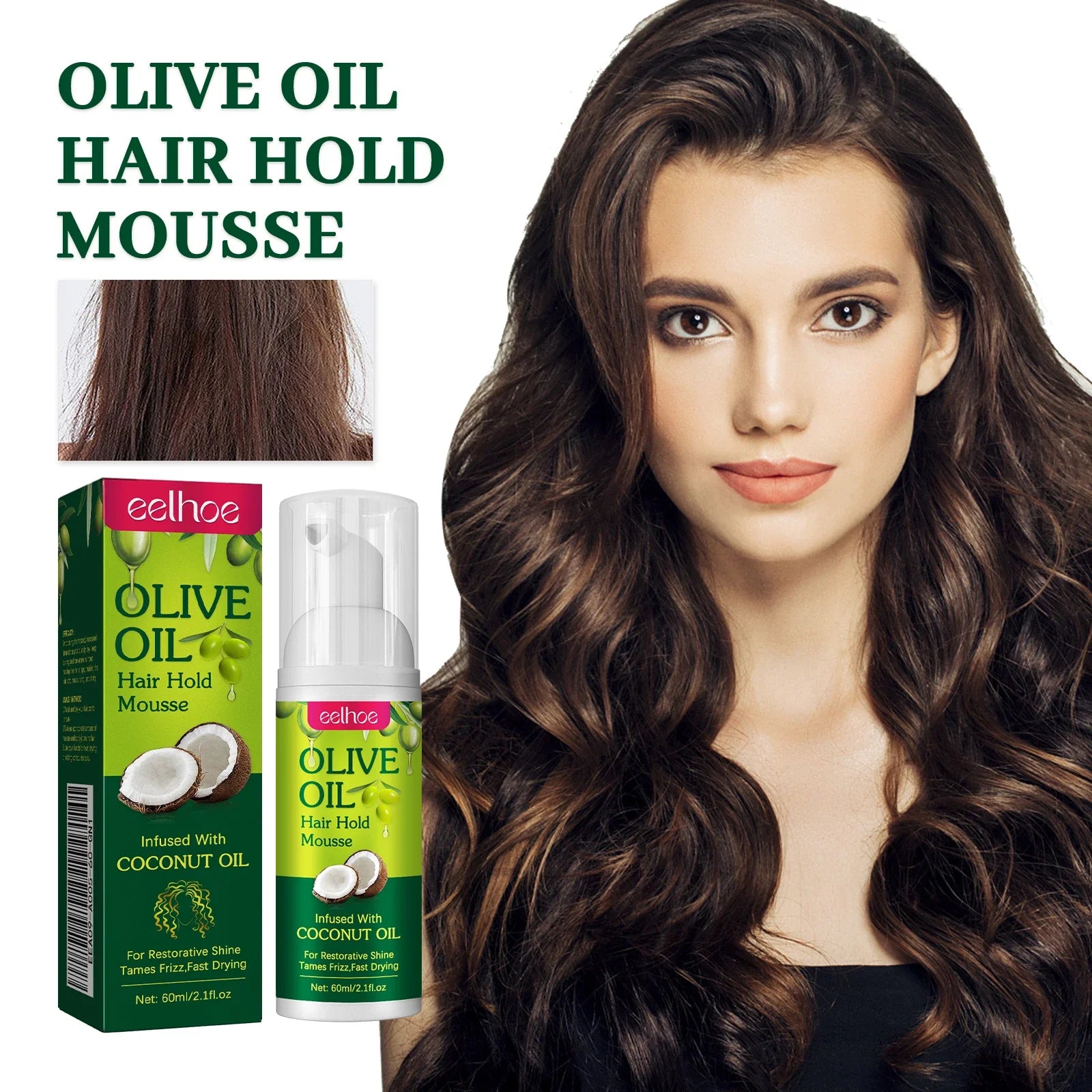 Mousse para peinar el cabello con aceite de oliva, estilismo duradero, reduce el Frizz, previene la rotura del cabello, mantiene los rizos del cabello, mantiene la Mousse para sujetar