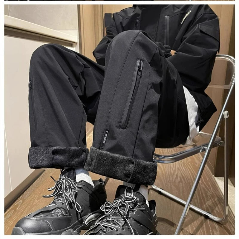 Pantalón Lana Impermeable Hombre | Recto Negro | Grueso y Antiviento | Exteriores