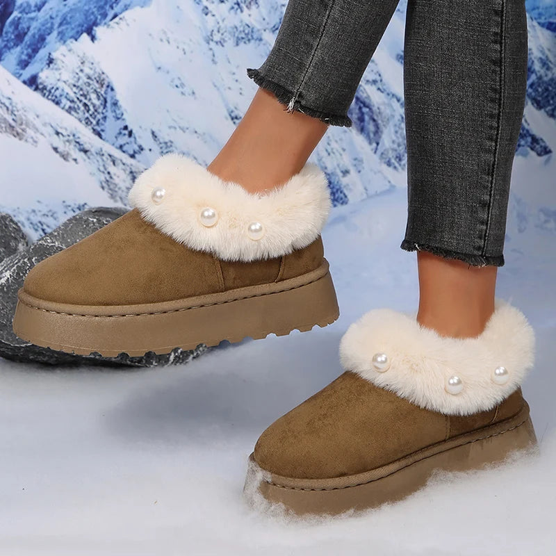 Botas Plataforma Piel Esponjosa Perlas Moda Tica Elegante