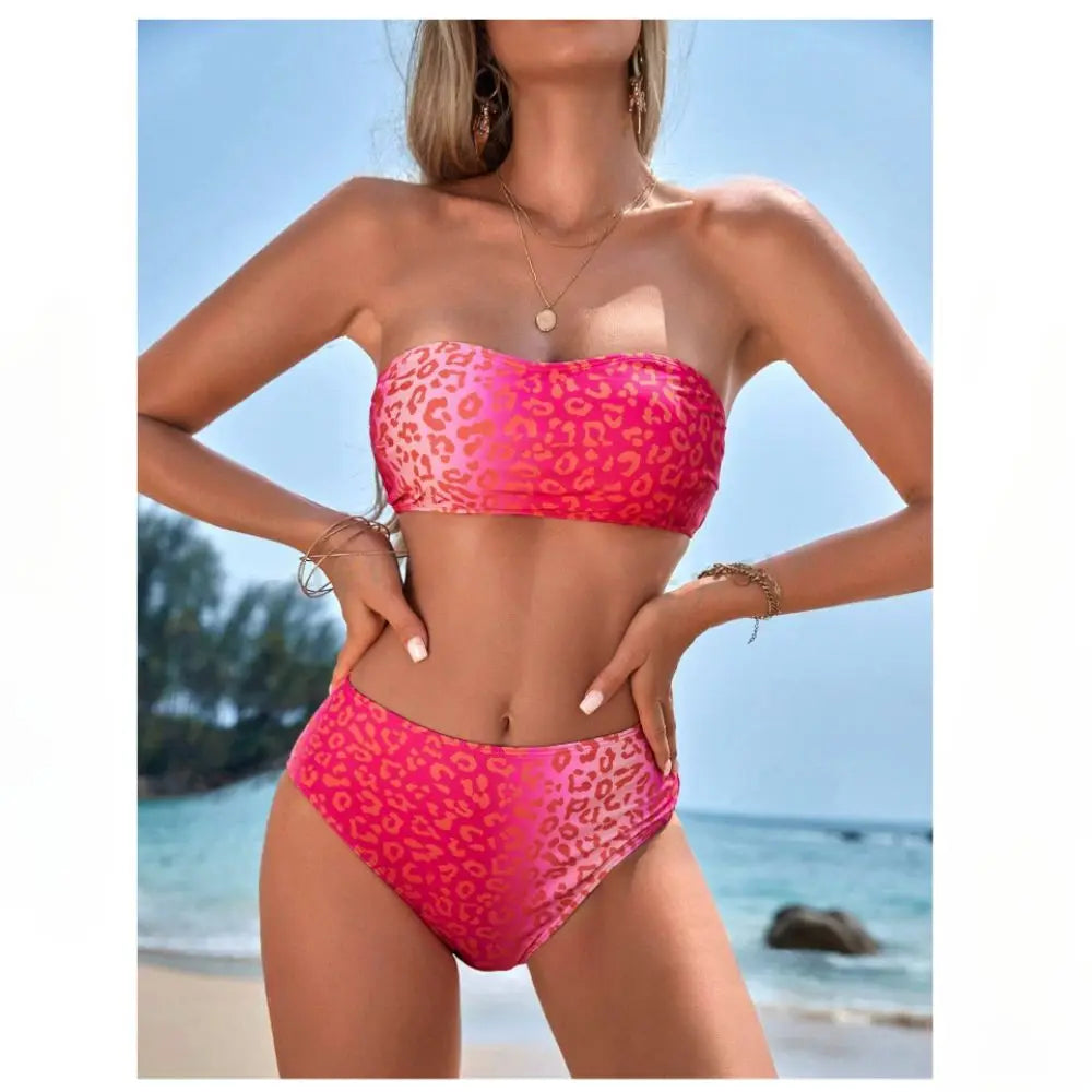 Bikini Sin Tirantes de Leopardo - Traje de Baño Sexy para Verano Tico