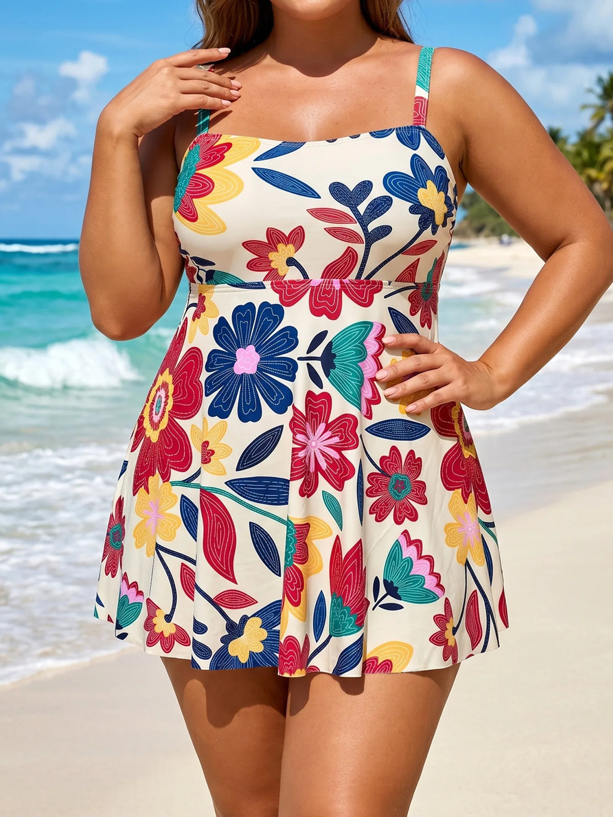 Tankini Floral con Falda Incorporada Talla Grande