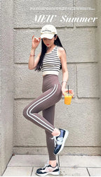 Leggings Piel Tiburón Raya Lateral | Cintura Alta Ajustado Casual | Mallas Deportivas PV | Ticotrendy