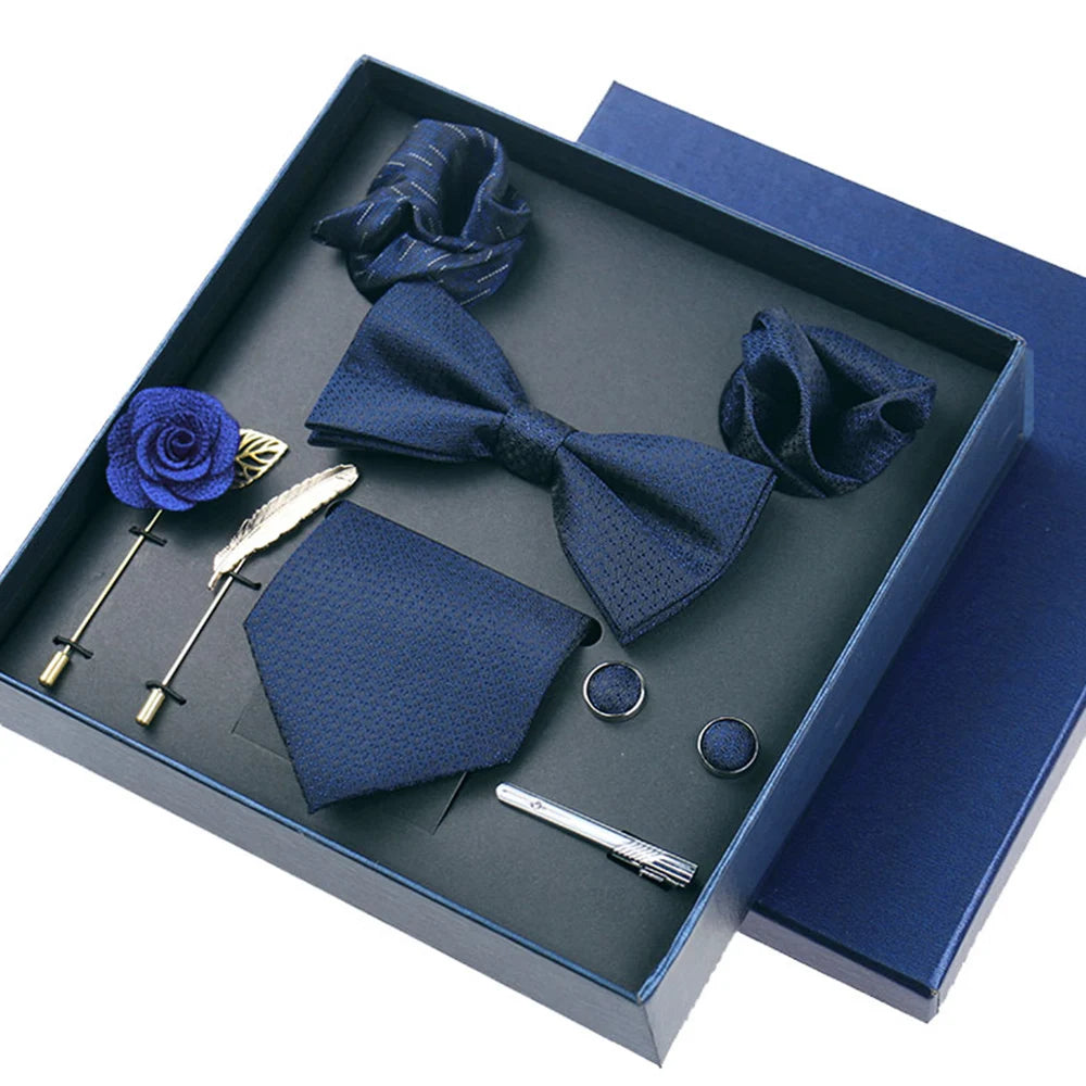 Set De Corbata Pajarita Pañuelo Gemelos Regalo Tico De Lujo