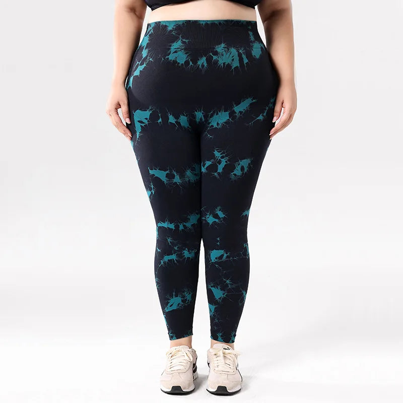 VEQKING-pantalones de Yoga de talla grande para mujer, mallas deportivas 4XL, cintura alta elástica, mallas a tope, pantalones de entrenamiento teñidos anudados de secado rápido