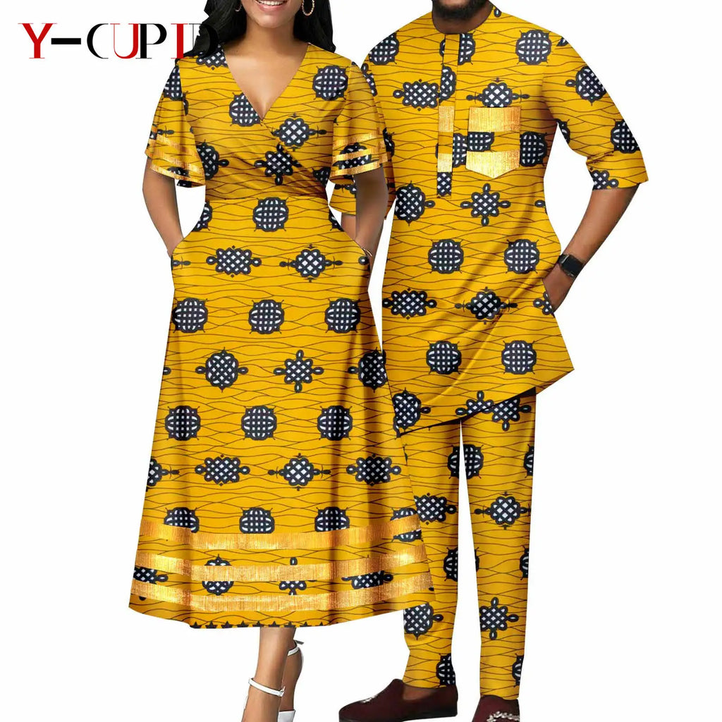 Vestido Cuello V Estampado Africano Pareja | Top y Pantalón | Tallas XS-6XL | Tico Trendy