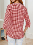 Blusa a Cuadros Finos | Cuello en V | Talla Grande | Tico Trendy