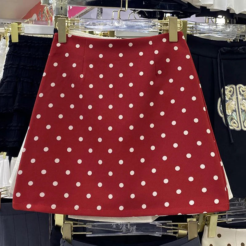Falda Corta Acampanada | Estampado de Puntos | Estilo Coreano Retro