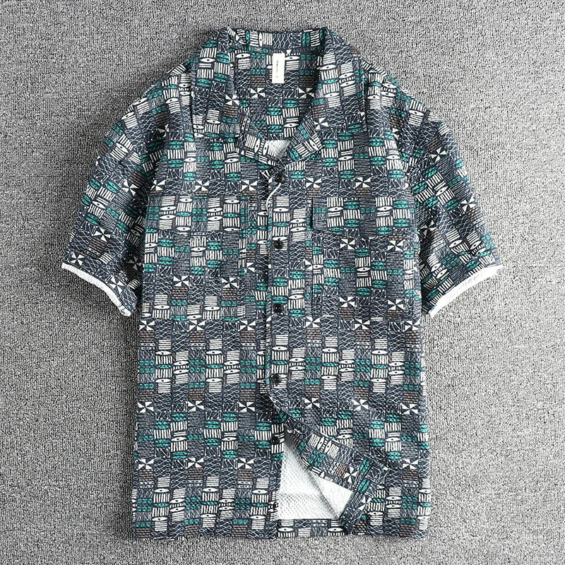 Camisa Floral Vintage Hombre | Tela Seersucker | Estilo Playa | Manga Corta | Ticotrendy
