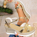 Sandalias de Cuña Doradas | Estilo Tico | Elegancia Tropical