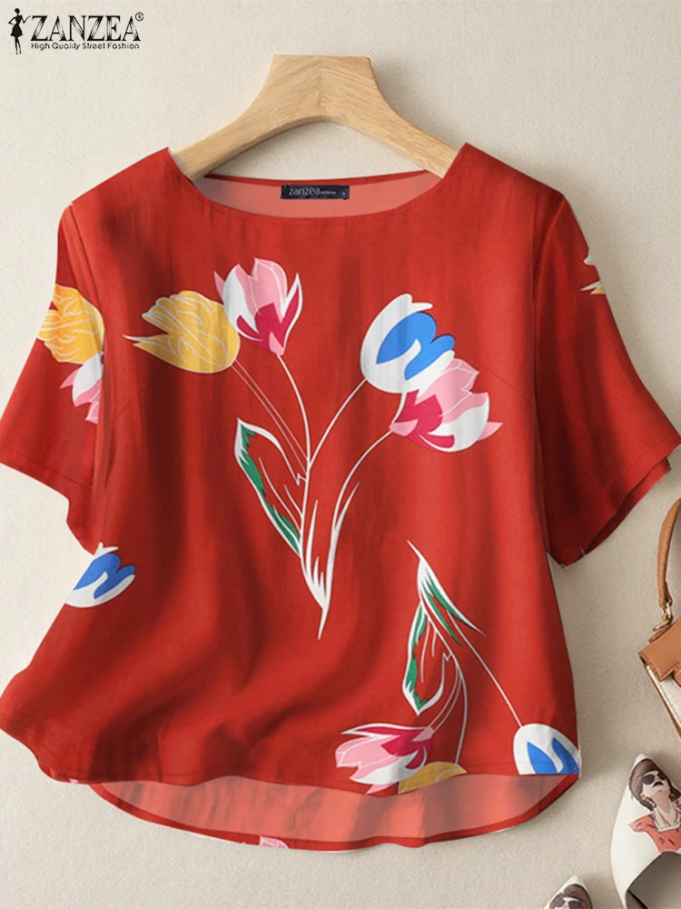 Blusa para Mujer 2025 | Estampado Floral y Cuello Redondo | Oficina y Vacaciones | Ticotrendy