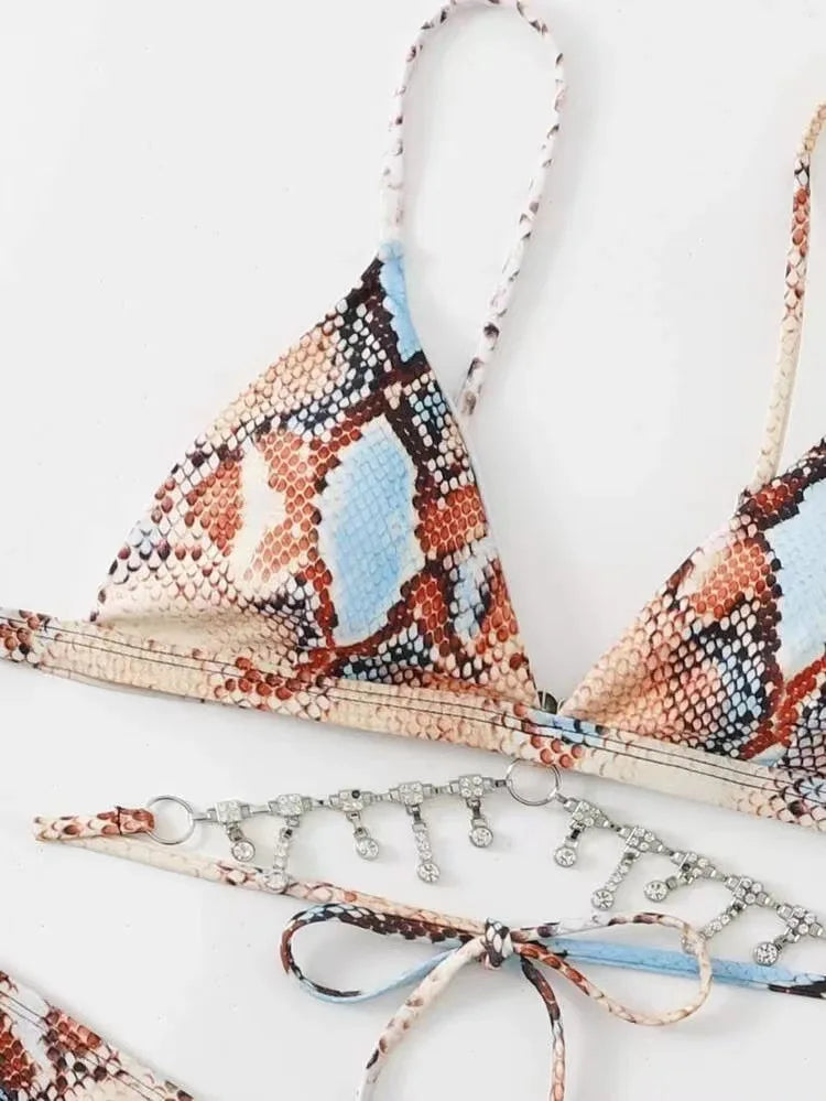 Bikini de Serpiente con Lentejuelas - Traje de Baño Glam para la Arena