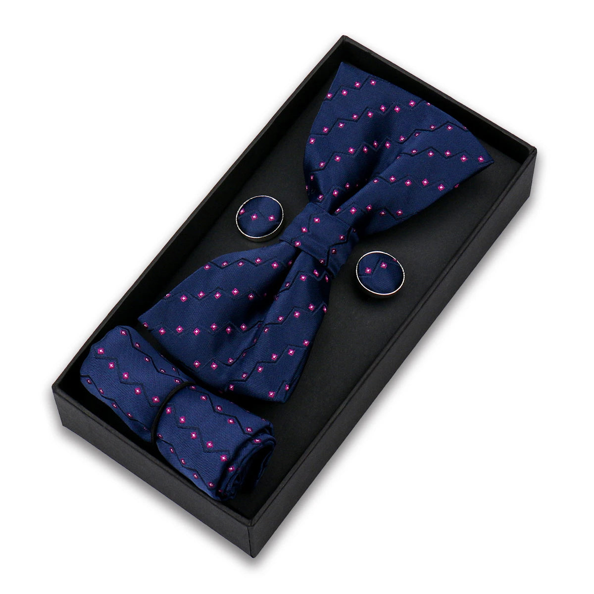Set De Pajarita Pañuelo Gemelos Regalo Elegante Estilo Para Hombres