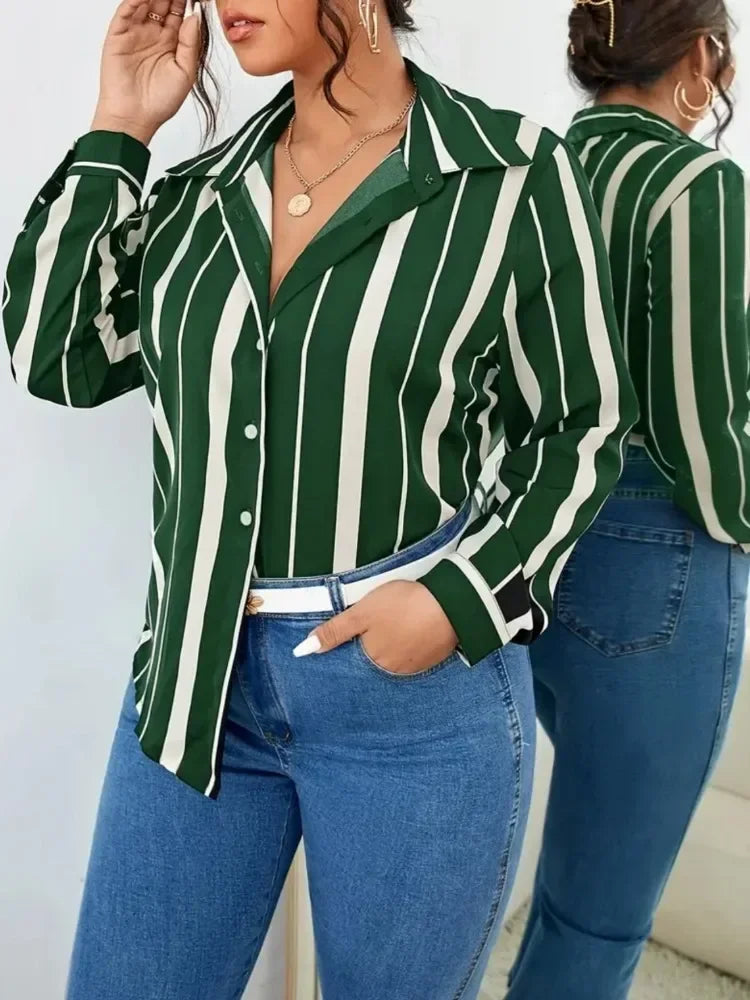 Camisa Viajera Rayas Plus Size | Delgada Temperamento Estampado | Tallas 1XL-5XL | Tico Trendy