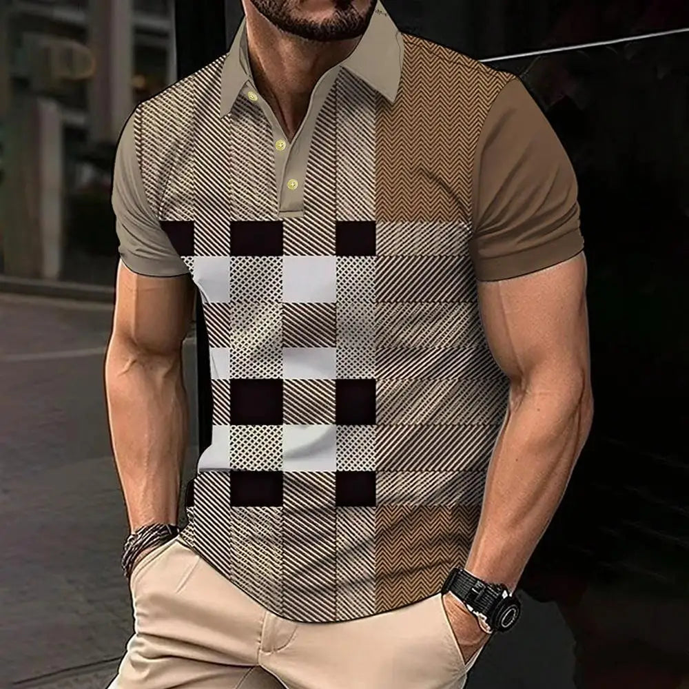 Polo Hombre Ticotrendy Vintage Estampado Celosía Manga Corta | Respirable Elegante