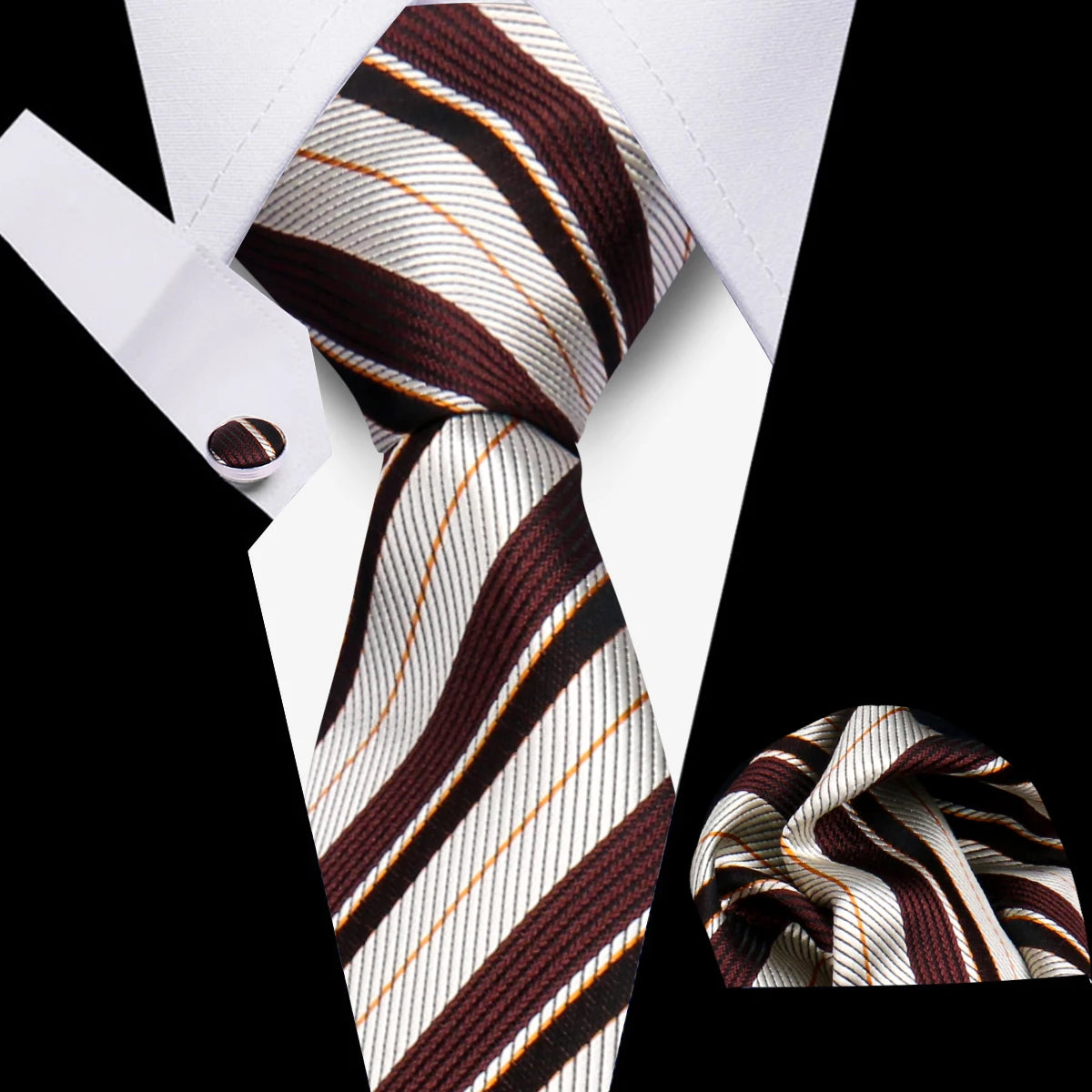 Conjunto Corbata Pañuelo Gemelos Negocios Boda Accesorio De Moda