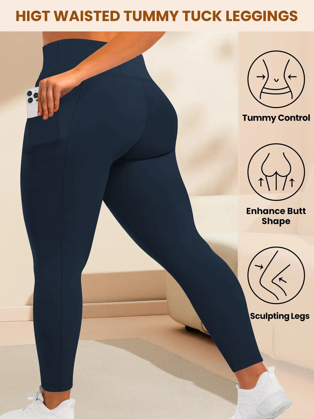 Leggings Yoga Talla Grande | Cintura Alta con Bolsillos | Levantamiento de Glúteos | Tico Trendy
