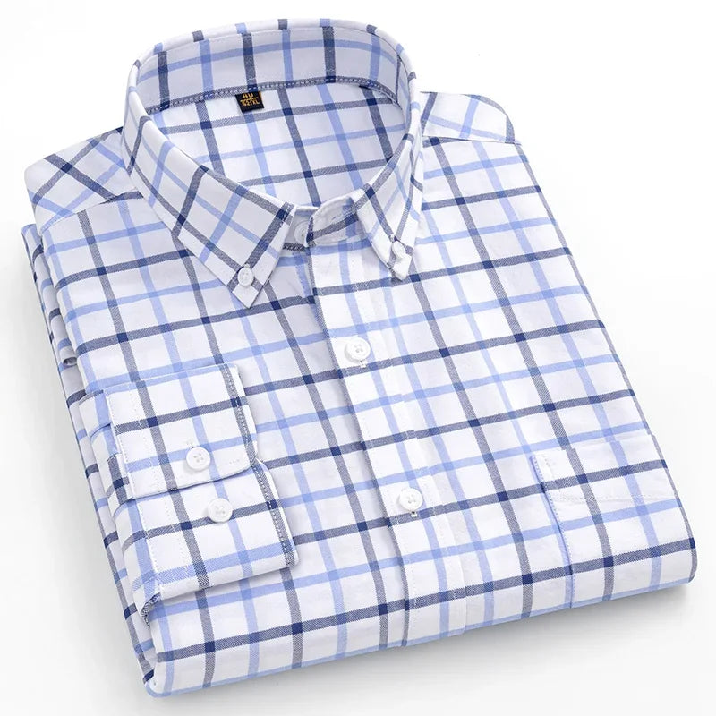 Camisa Oxford a Cuadros | Talla Grande y Pequeña | 100% Algodón | Manga Larga Hombre