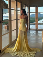 Vestido Patchwork Transparente 2025 | Plisado sin Tirantes | Espalda Descubierta | Banquete
