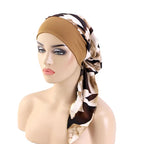 Nuevo pañuelo para la cabeza con estampado satinado para mujer, turbante musulmán elástico preatado, gorro para dormir para quimioterapia, cubierta para la pérdida de cabello, pañuelo para la cabeza