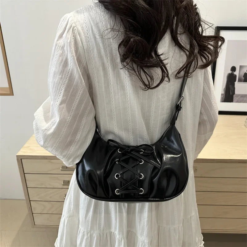 Dulce Bowknot Cool Girls bolsos para las axilas diseño plisado bolso de hombro tipo bandolera para mujer Simple suave Pu bolsos de mano para mujer