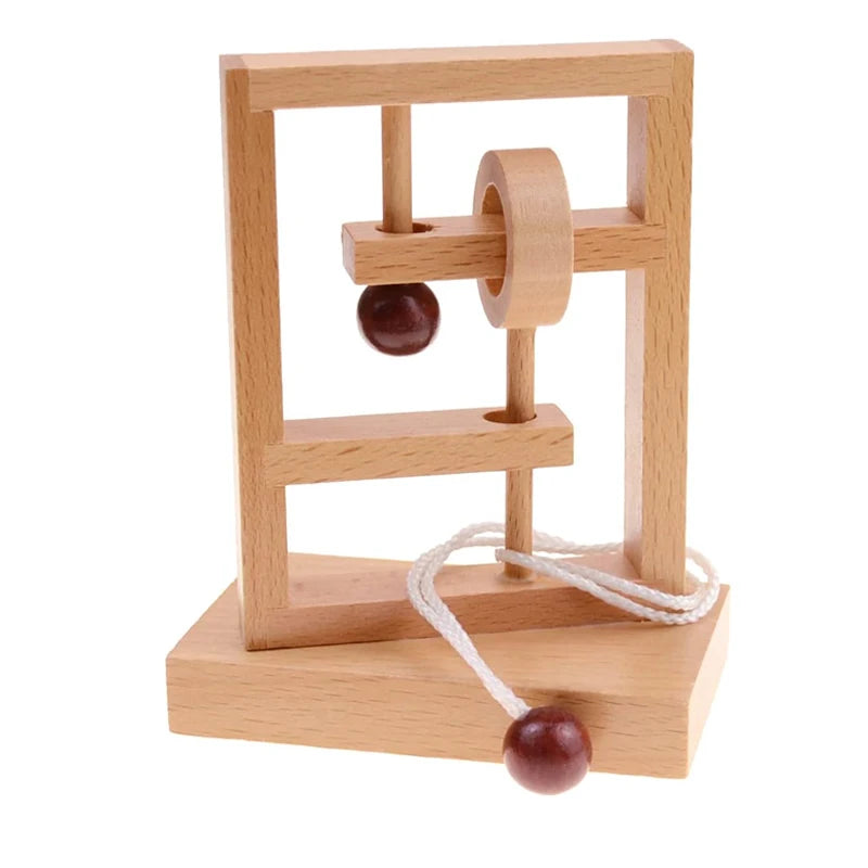 Rompecabezas clásico de rompecabezas, cuerda de enhebrado de madera, solución de cuerda, prueba de IQ Central, juguetes educativos, juegos mentales para niños y adultos