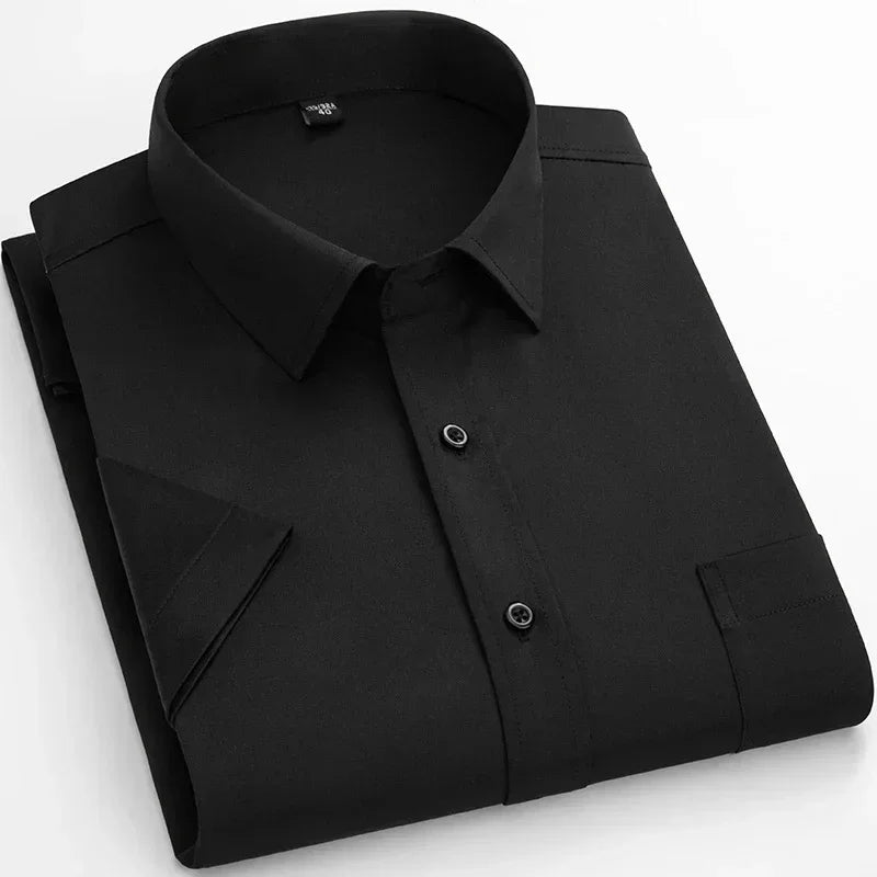 2025 Camisa de vestir antiarrugas elástica sin hierro para hombre, camisa de manga corta para hombre, Camisas sociales formales