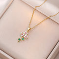 Collar Colgante Hoja Flor Circones Brillantes Acero Inoxidable | Accesorio Tendencia Ticotrendy