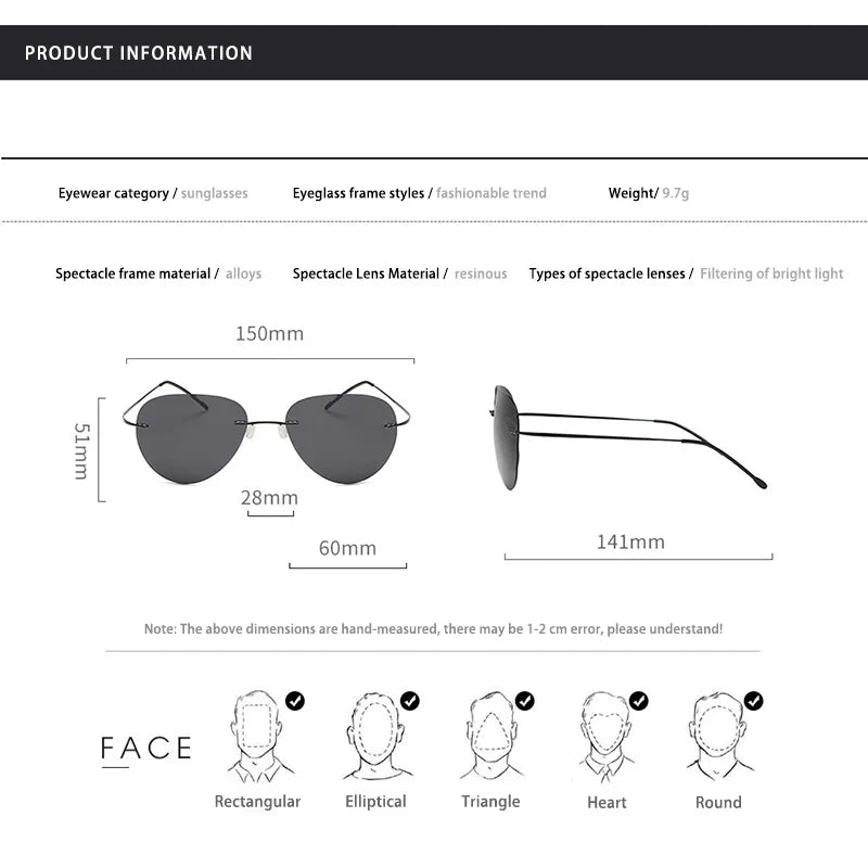 Gafas de Sol Caterside Polarizadas | Lentes Ultraligeras de Aleación de Titanio | Sin Montura