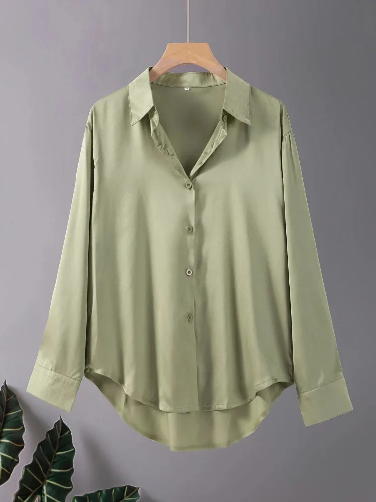 Blusa Acetato con Botones Plus Size | Manga Larga Oficina Otoño | Tallas 1XL-5XL | Tico Trendy