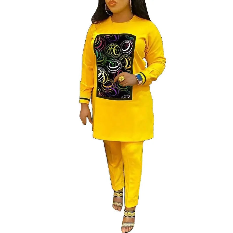 Conjunto Africano Amarillo de Blusa y Pantalón