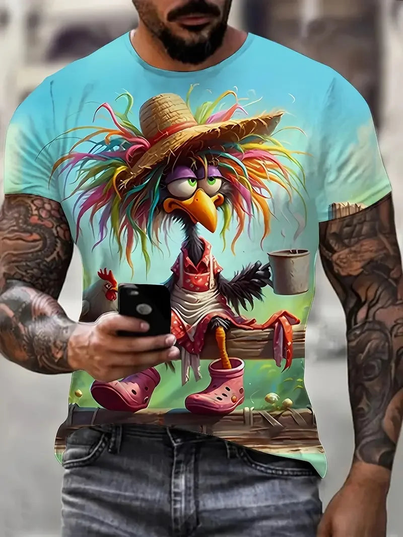 Camiseta Divertida Hombre Estampado Pato | Dibujos Animados Manga Corta Secado Rápido