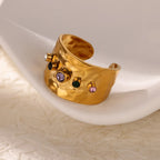 Anillo Ticotrendy Geométrico | Multicapa Circón | Grueso Acero Inox Oro