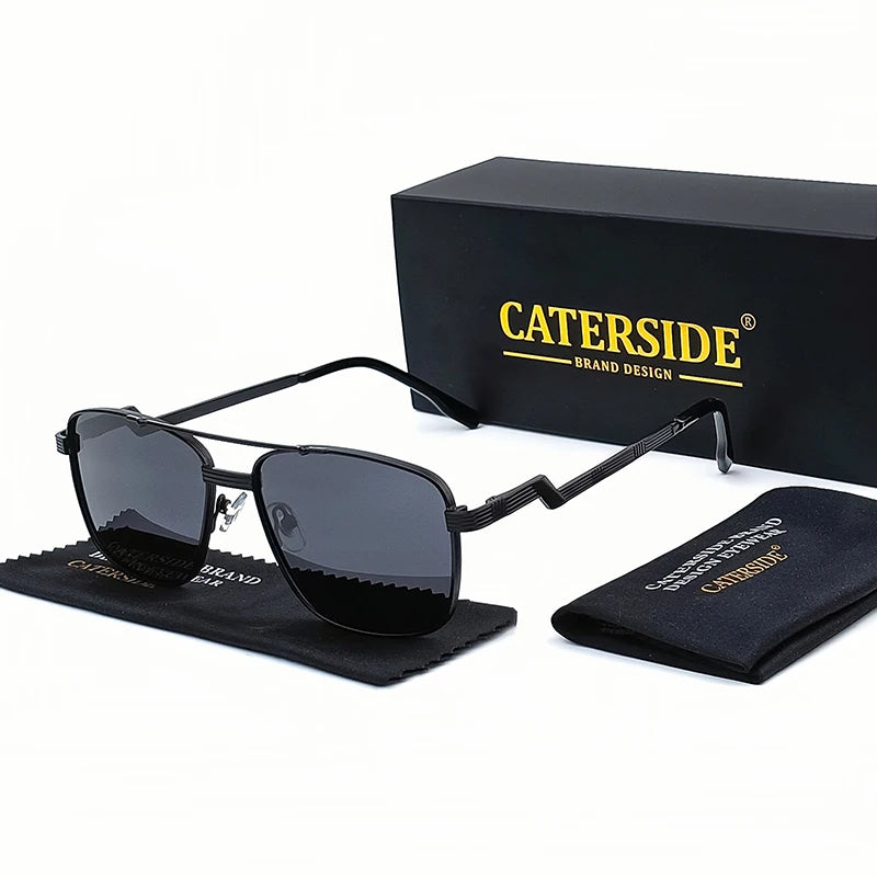 Gafas de Sol CATERSIDE Polarizadas | Lentes Planas y Doble Puente | Montura Metal | UV400