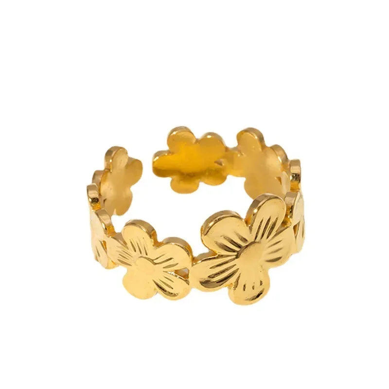 Anillos de flores Vintage de acero inoxidable, anillos abiertos ajustables de Color dorado y plateado para mujeres y niñas, accesorios, regalos