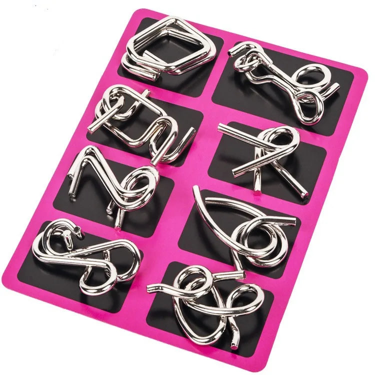 Rompecabezas Montessori de Metal para niños y adultos, juego interactivo de alambre, IQ, Mente, Cerebro, juguetes educativos, 8 piezas por juego