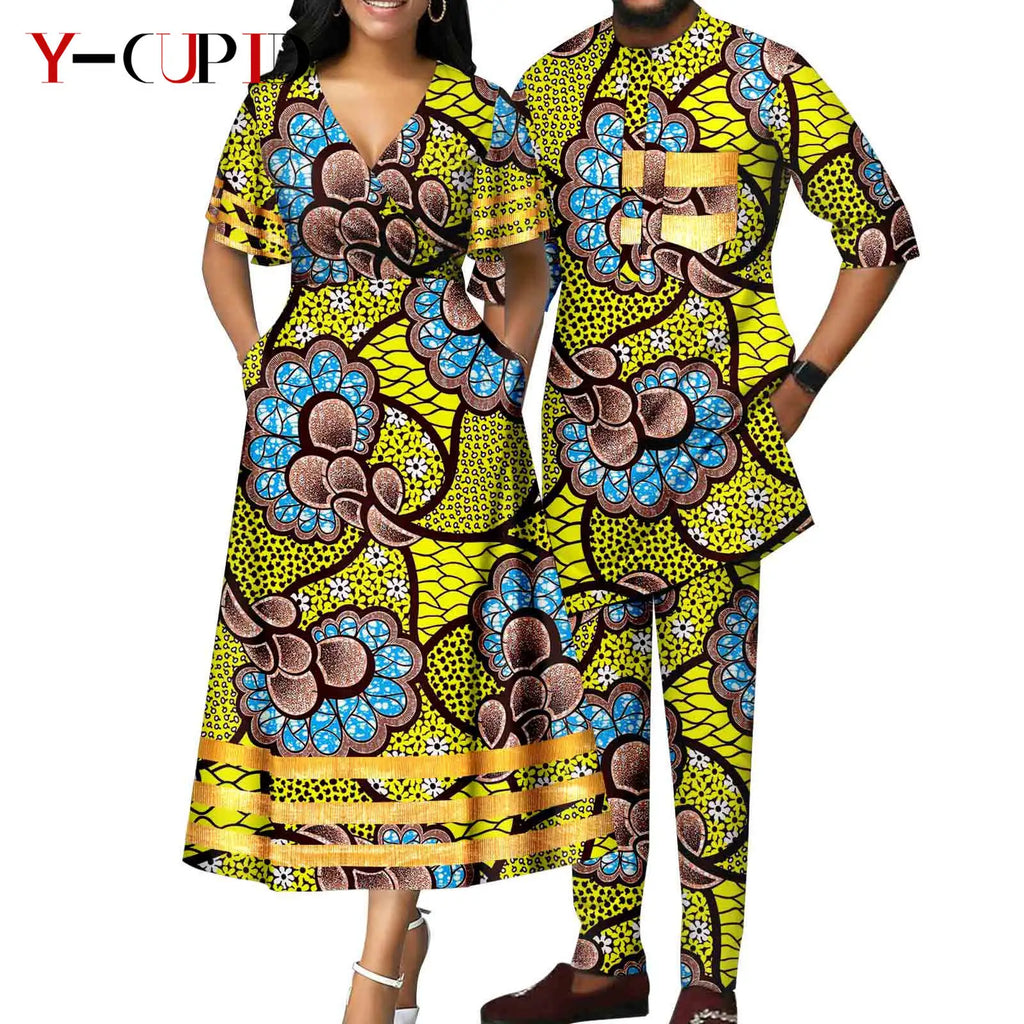 Vestido Cuello V Estampado Africano Pareja | Top y Pantalón | Tallas XS-6XL | Tico Trendy