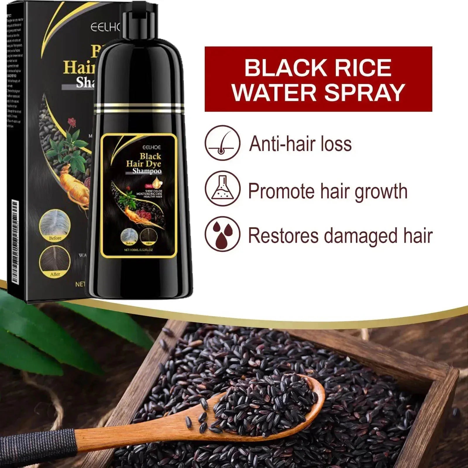Champú de tinte para el cabello a base de hierbas naturales 3 en 1, cambio de Color del cabello, cabello gris a marrón oscuro, negro, cuidado nutritivo profundo