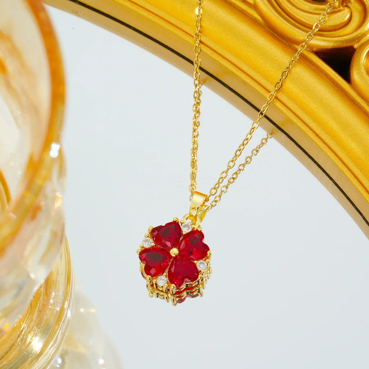 Cadena de acero inoxidable, collares con colgante de trébol de circón colorido romántico clásico para mujeres y niñas, accesorios de joyería, regalos